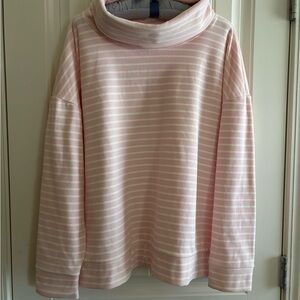 Stylish Pink and White Striped Fleece Turtleneck